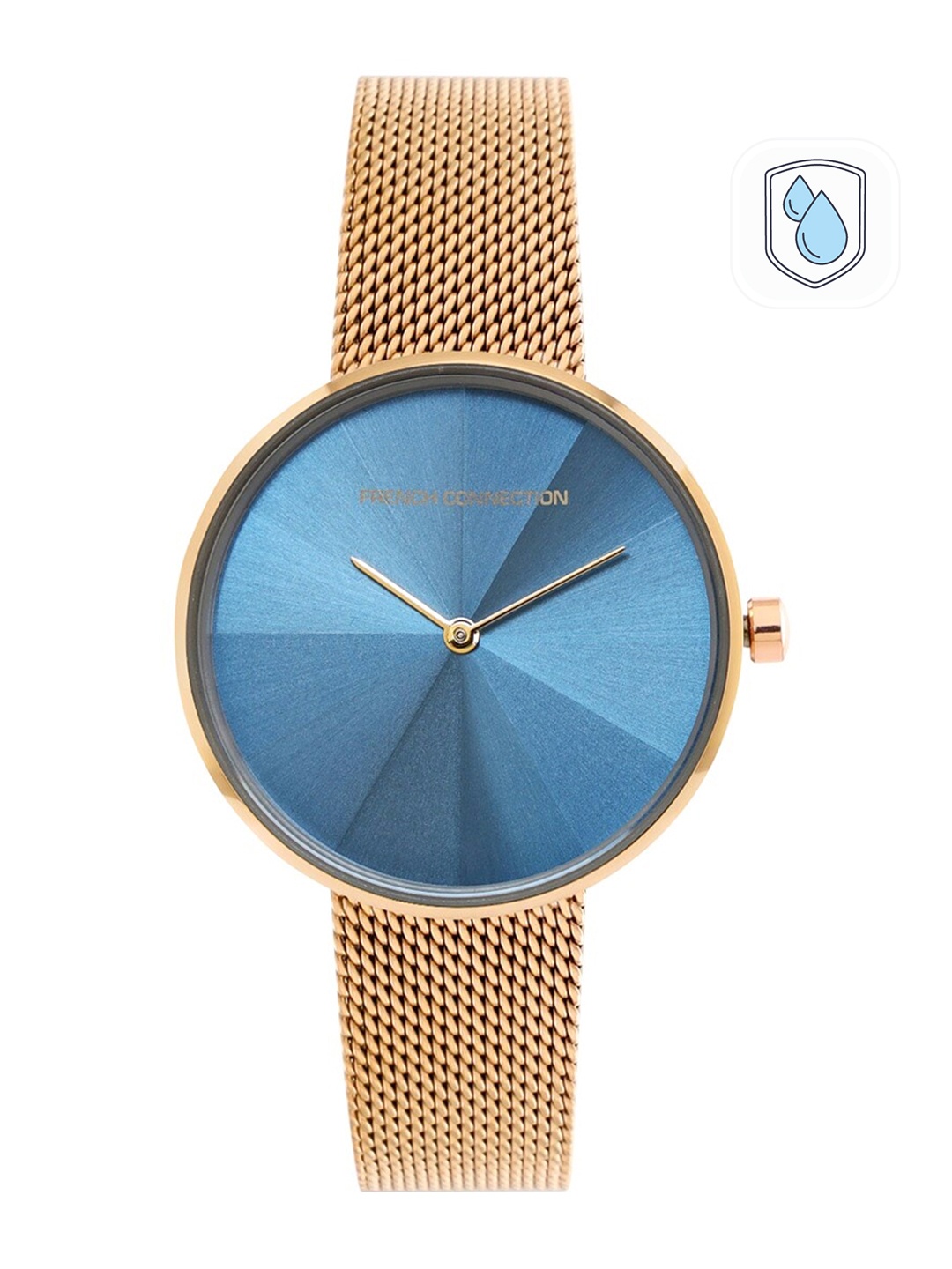 

French Connection Women Blue Dial & Gold Toned Stainless Steel Analogue Watch FCL21-E