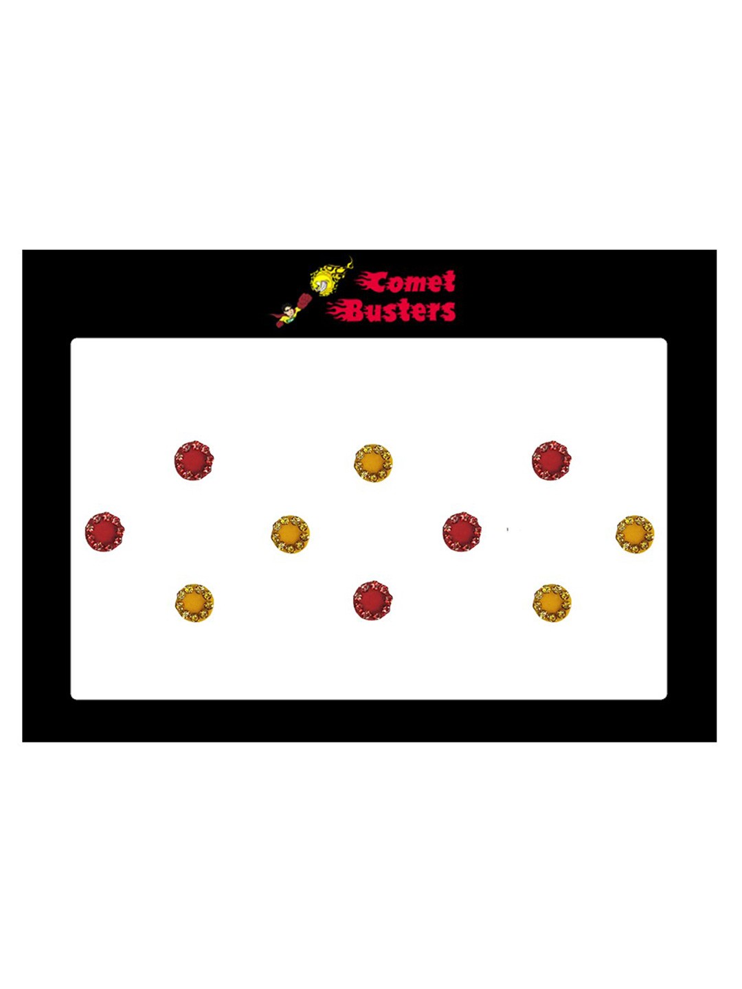 

Comet Busters 10 Pcs Embellished Reusable Designer Bindis - Red & Yellow