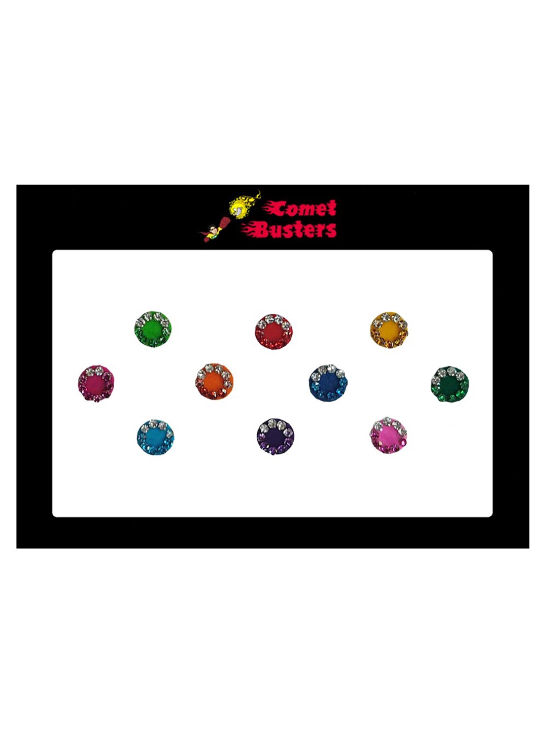 

Comet Busters 10 Pcs Embellished Reusable Designer Bindis - Multicoloured, Multi