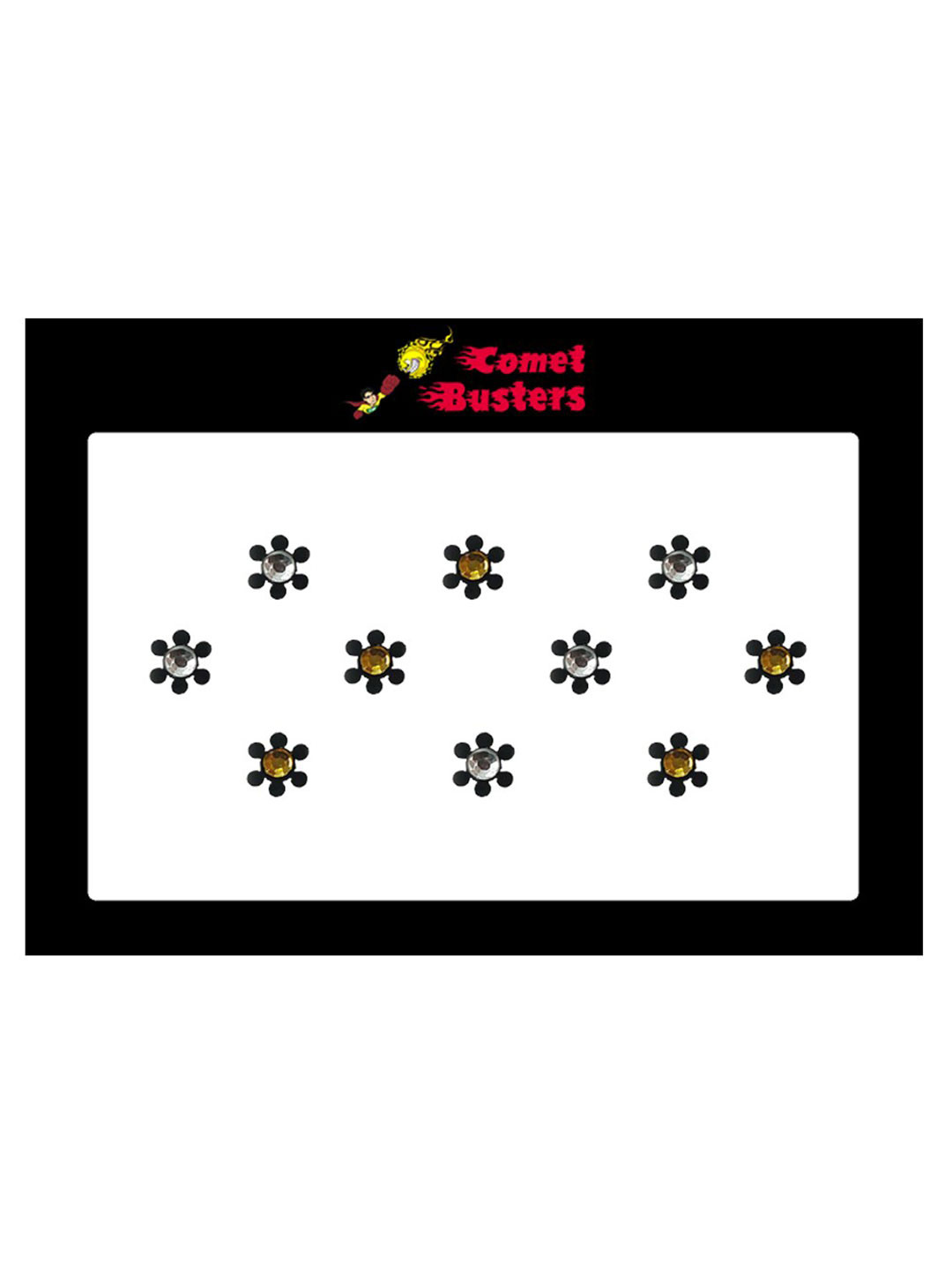 

Comet Busters 10 Pcs Embellished Reusable Designer Bindis - Black & Gold-Toned