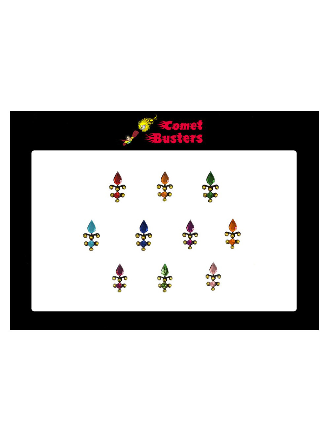

Comet Busters 10 Pcs Embellished Reusable Designer Bindis - Multicoloured, Multi