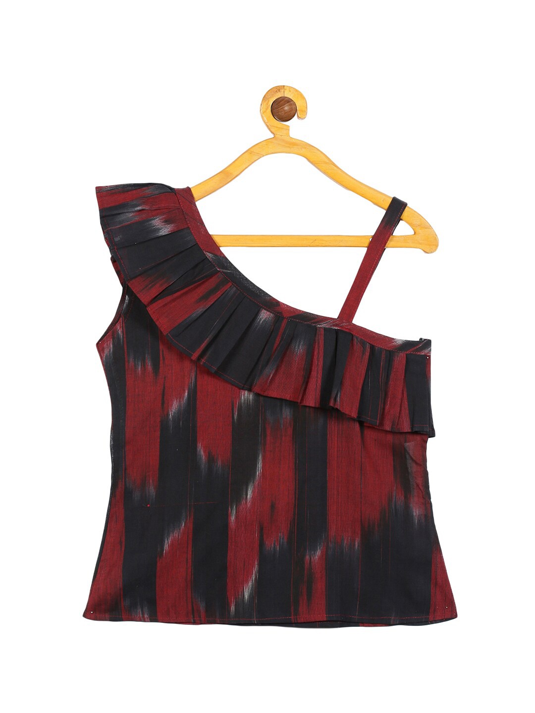 

Resha Black & Maroon Tie and Dye Ruffles Top