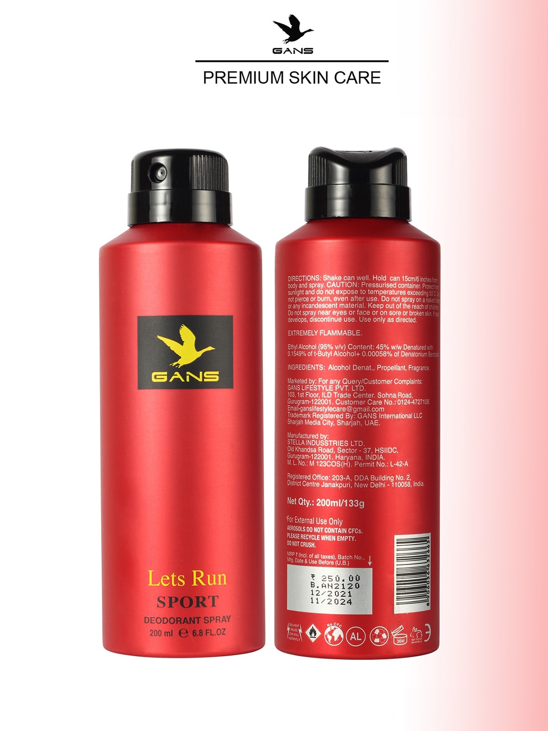 

Gans Men Lets Run Sports Deodorant - 200ml, Red