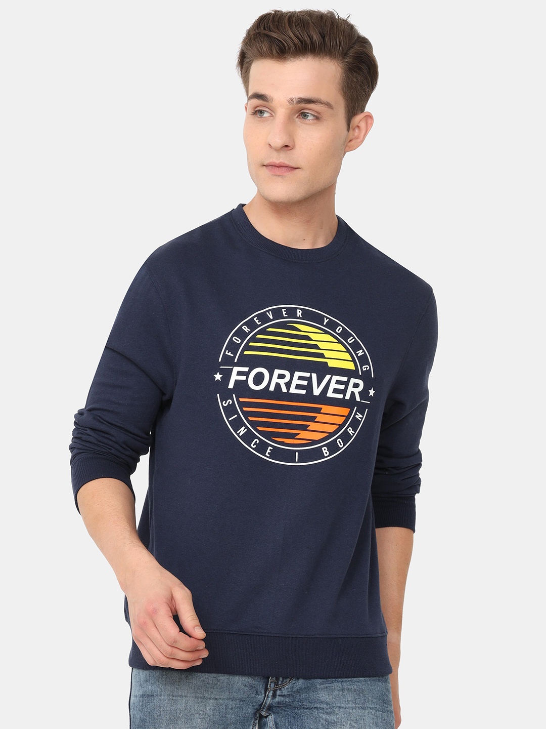 

ARDEUR Men Navy Blue Printed Pure Cotton Sweatshirt