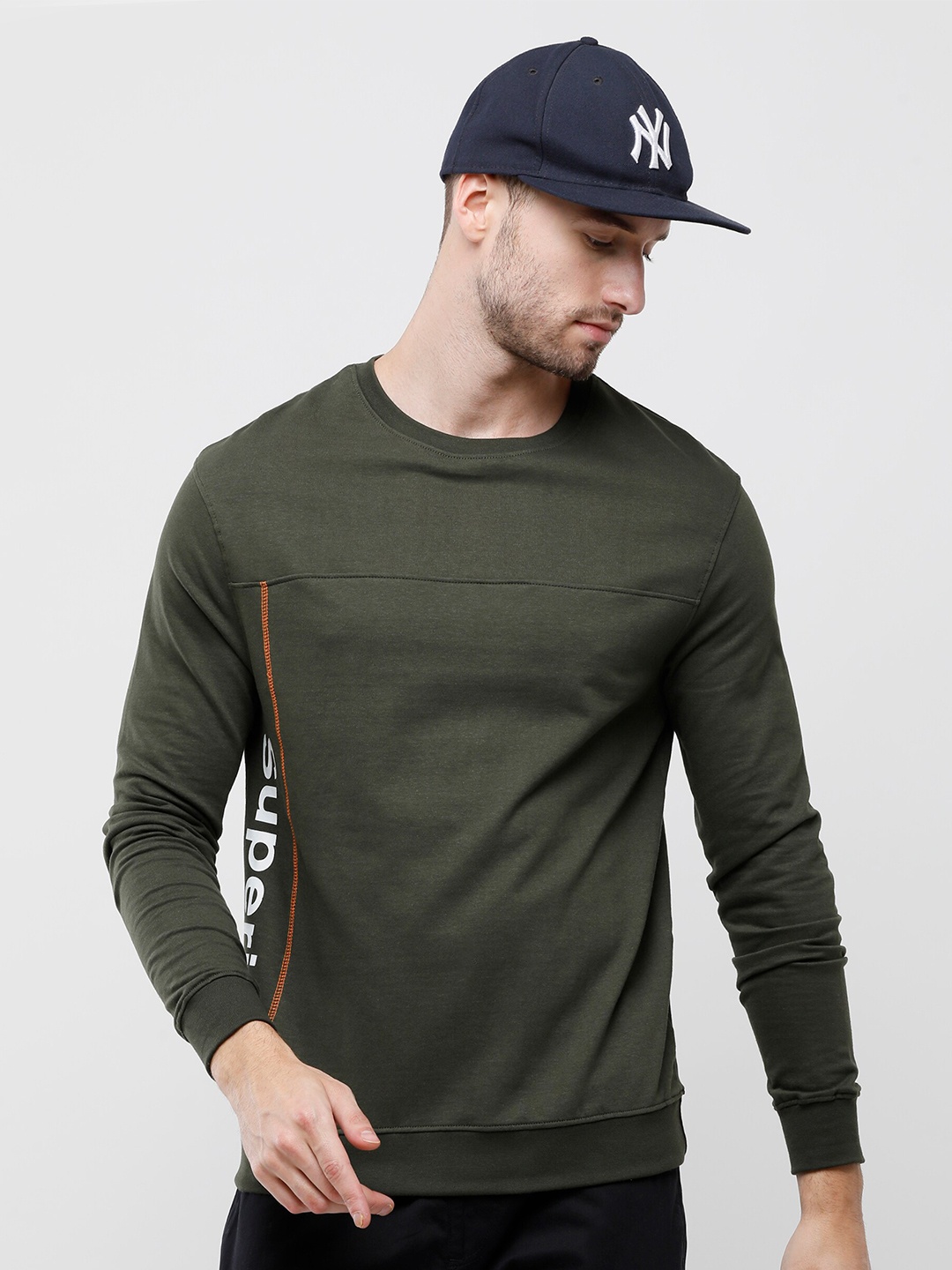 

ARDEUR Men Green Solid Pure Cotton Sweatshirt