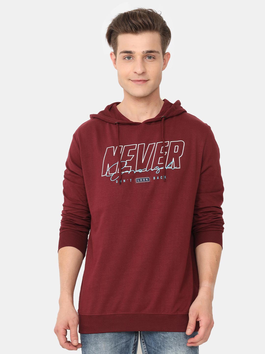 

ARDEUR Men Maroon Printed Hooded Pure Cotton Sweatshirt