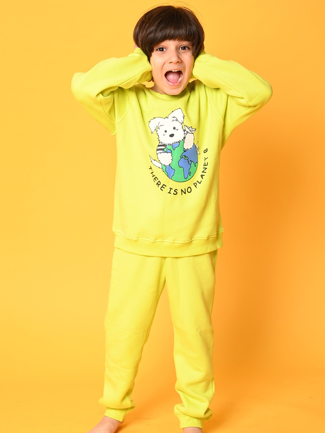 

Anthrilo Boys Lime Green Planet B Fleece Sweatshirt Jogger Set