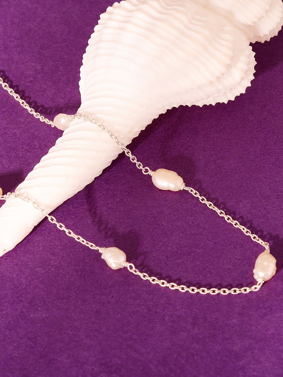 

GIVA White 925 Sterling Silver Rhodium-Plated Pearls Studded Chain