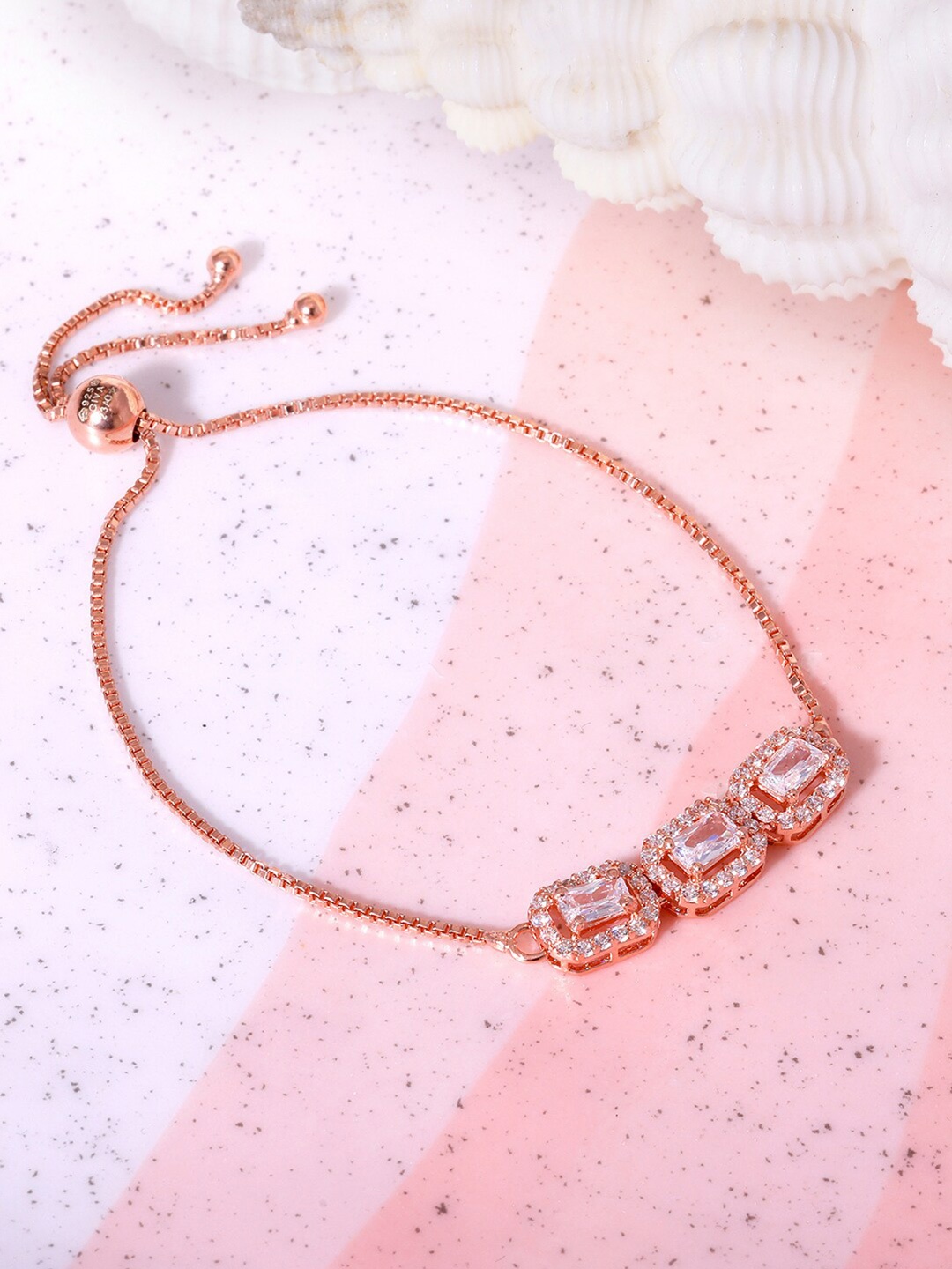 

GIVA Women Rose Gold & White Sterling Silver Antique Rose Gold-Plated Wraparound Bracelet