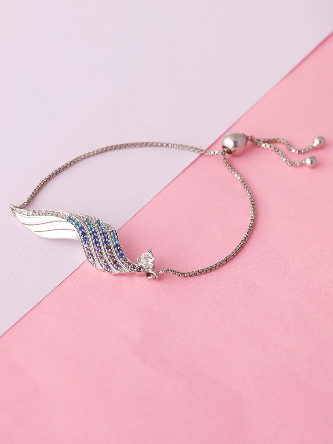 

GIVA Women Silver-Toned & Navy Blue Sterling Silver Cubic Zirconia Rhodium-Plated Charm Bracelet
