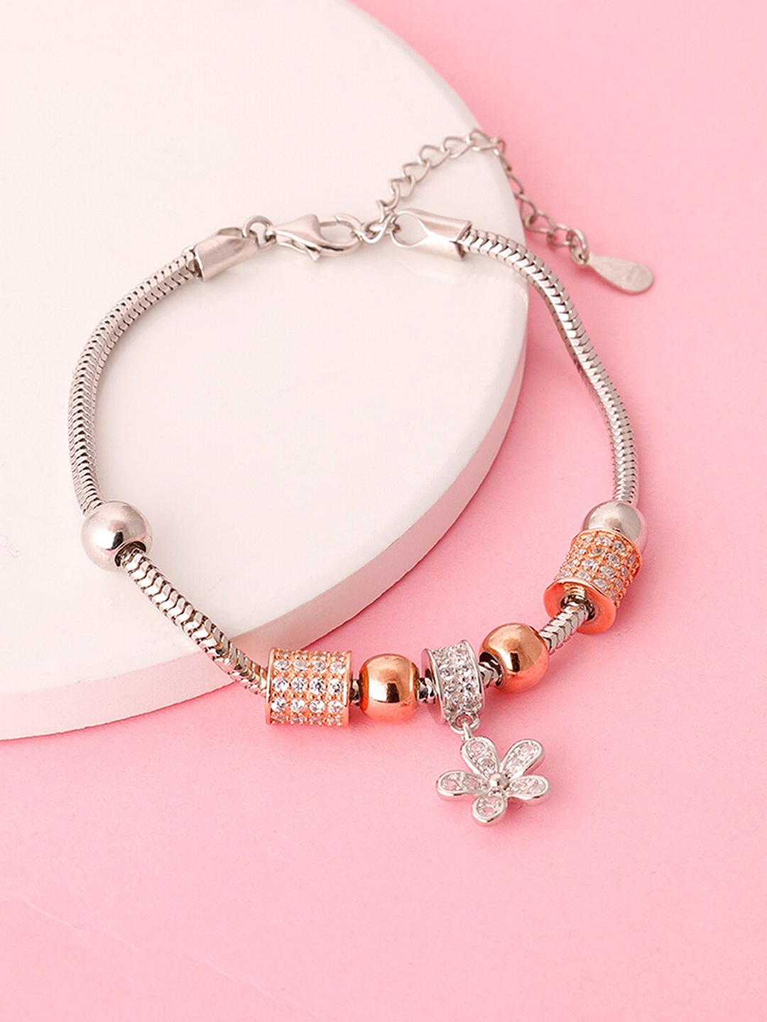 

GIVA Women Women Silver Toned And Rose Gold Sterling Silver Rhodium-Plated Charm Bracelet