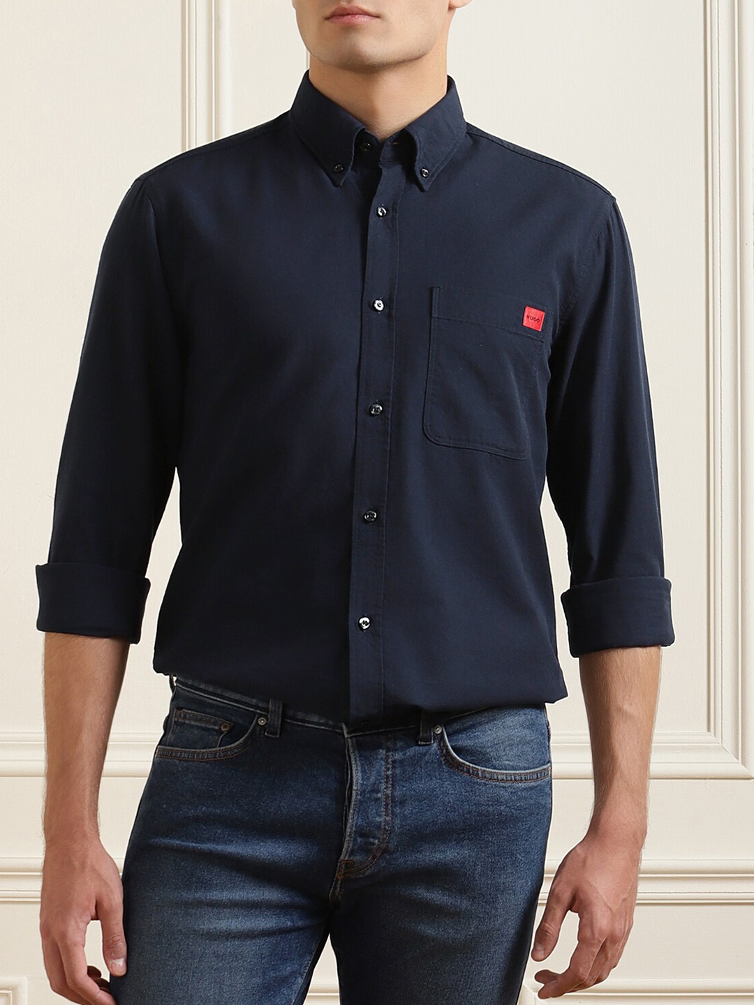 

HUGO Men Navy Blue Casual Shirt