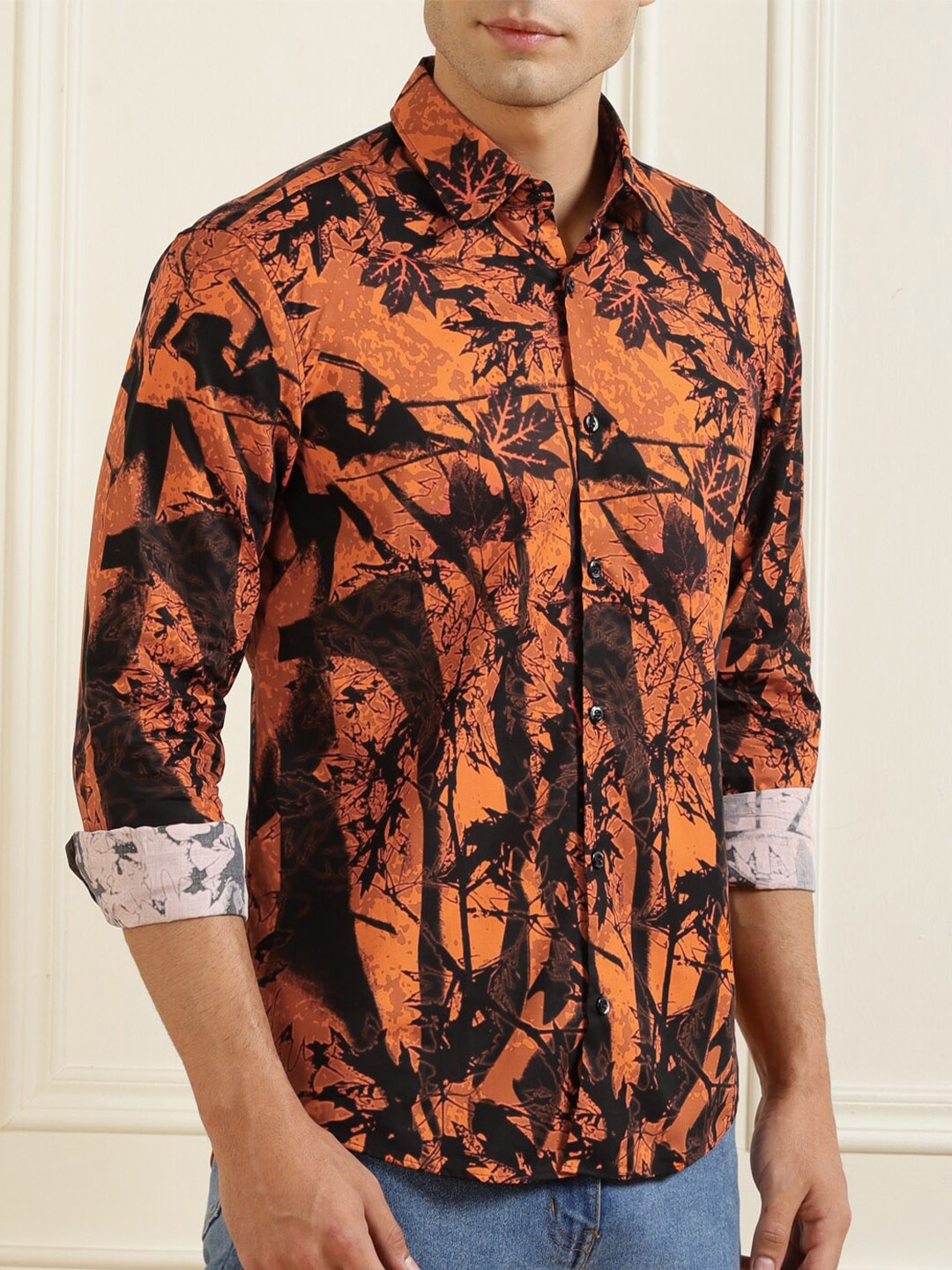 

HUGO Men Orange Floral Printed Casual Shirt
