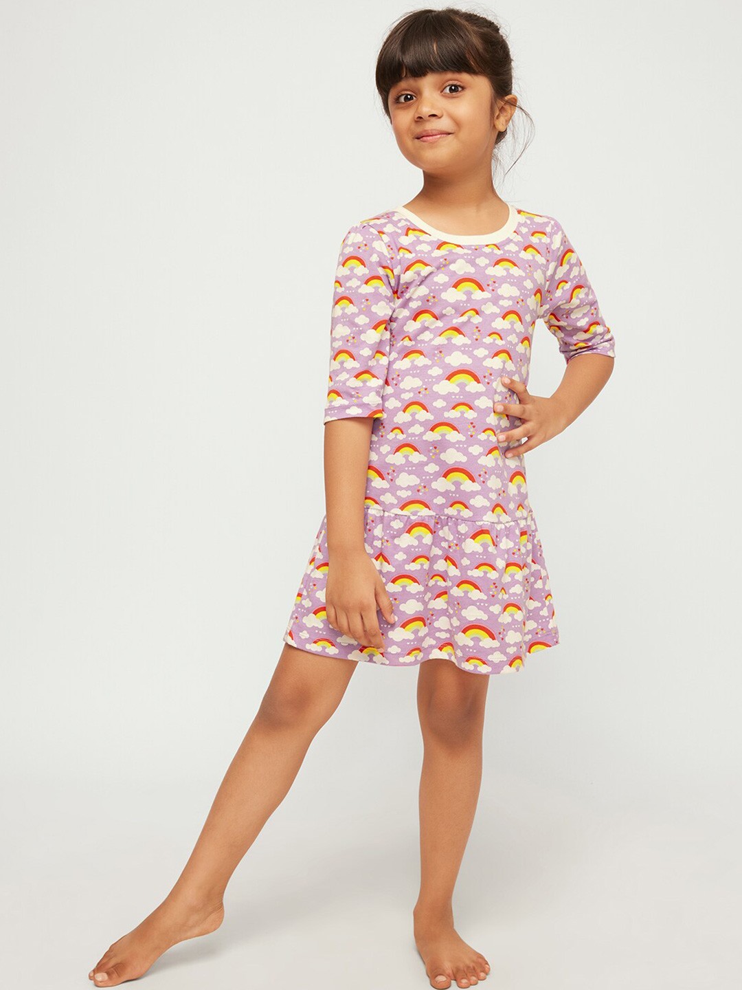 

frangipani Girls Purple & Red Cotton A-Line Dress