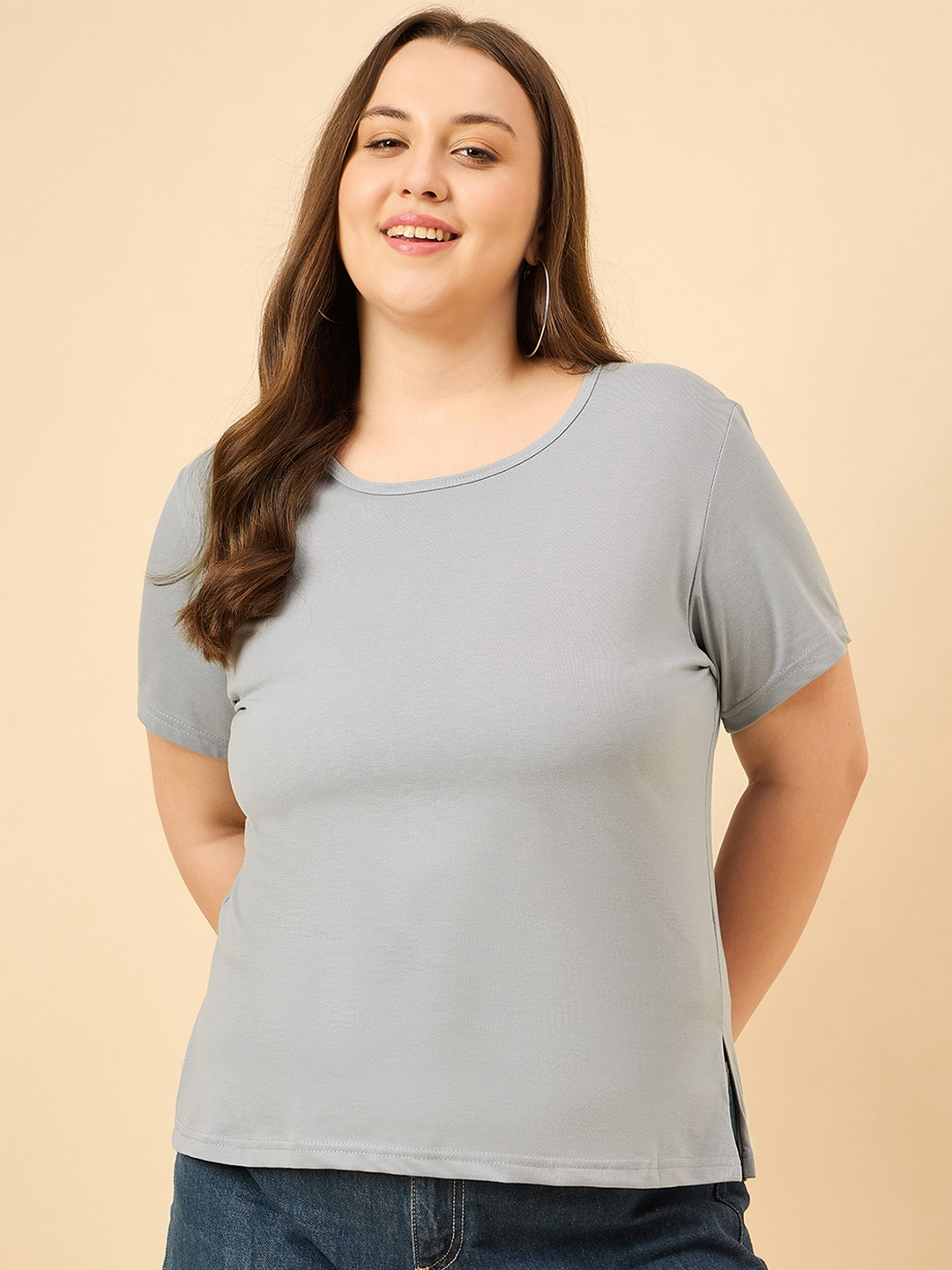 

CUPID Women Plain Cotton T-Shirt, Grey
