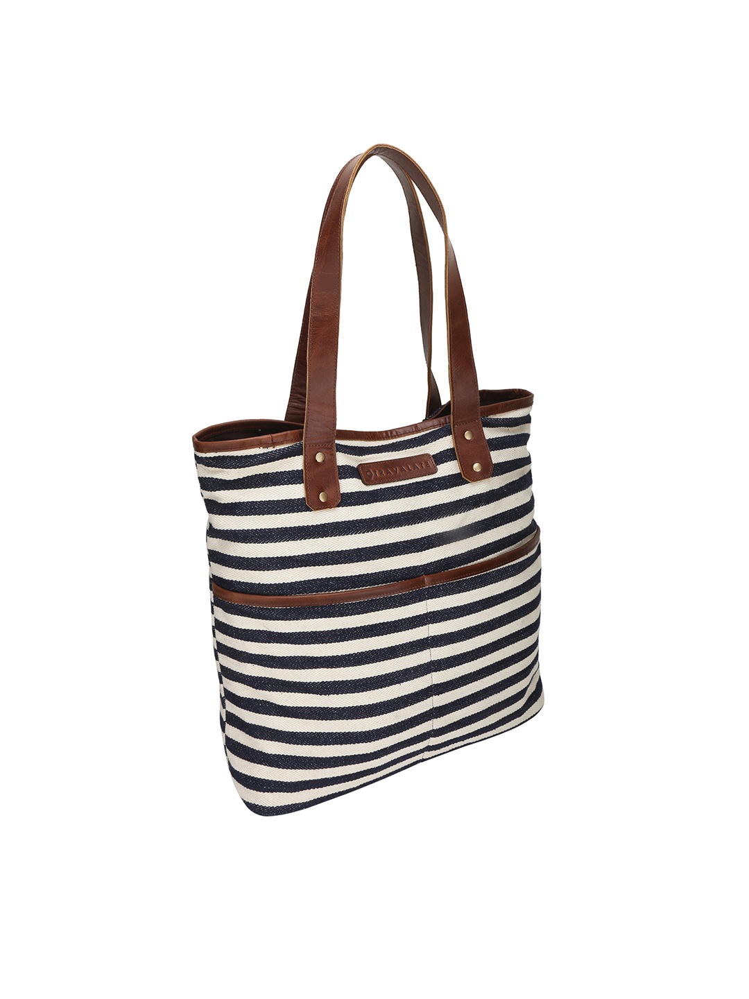 TRAVALATE White Striped Oversized Shopper Tote Bag