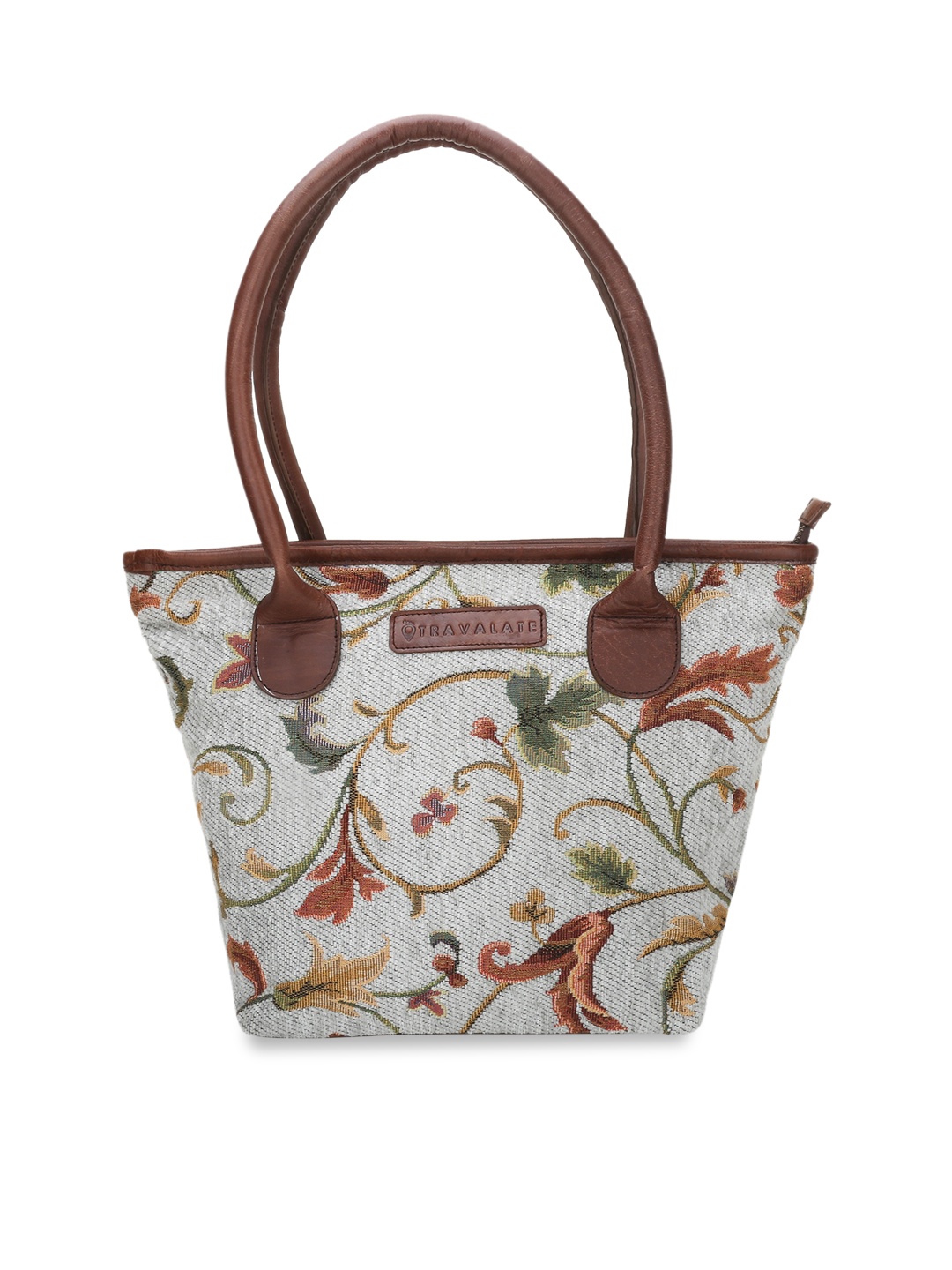 

TRAVALATE Grey Floral Printed Structured Handheld Bag with Applique