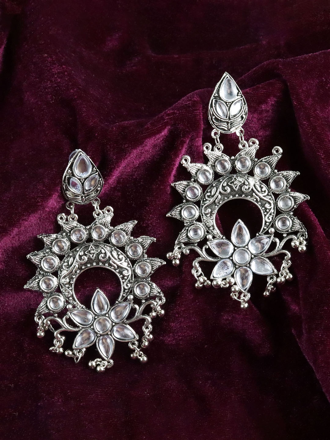

Krelin Silver-Toned Circular Oxidised Drop Earrings