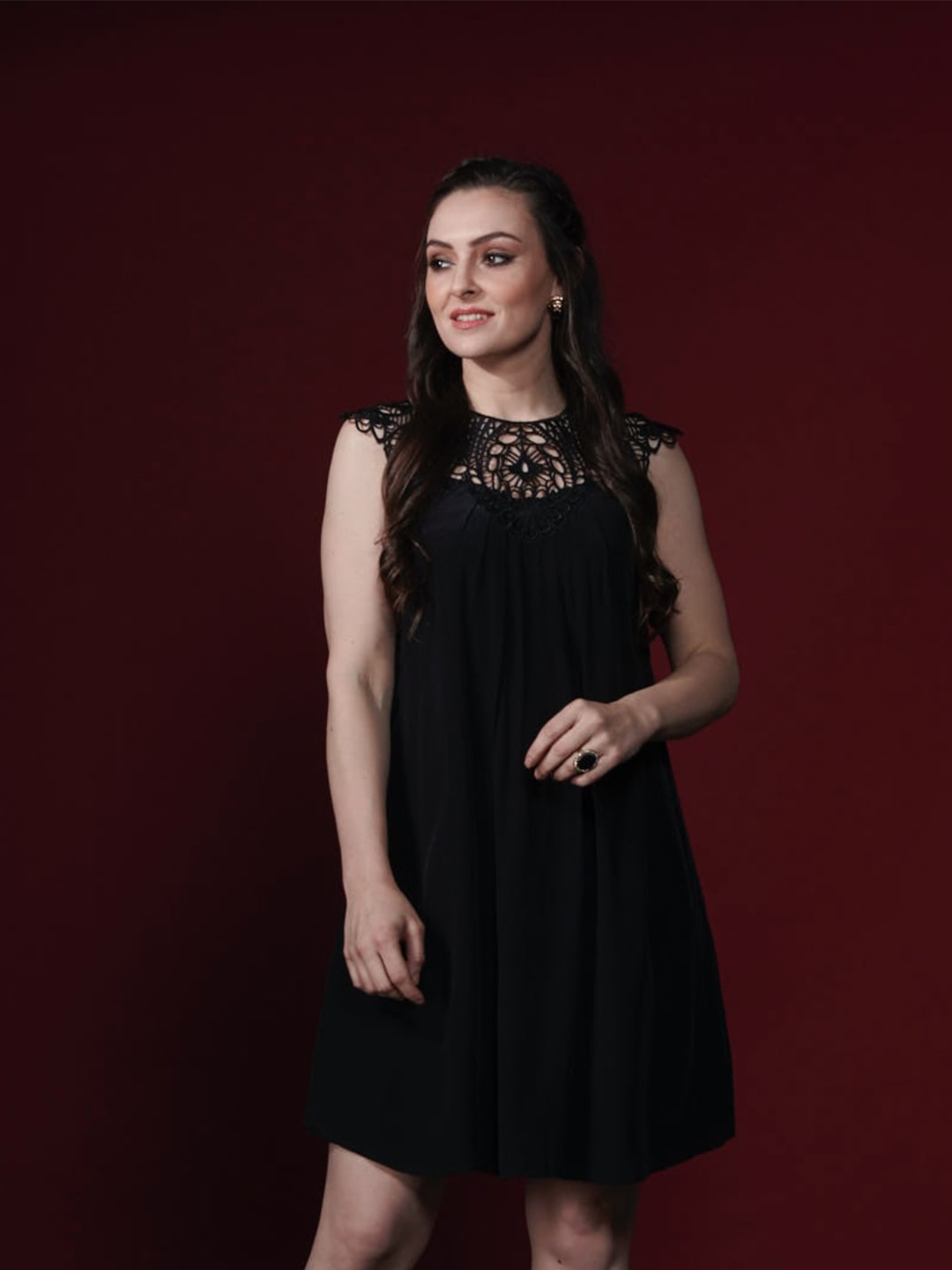 

Style Island Black Laced Above Knee A-Line Dress