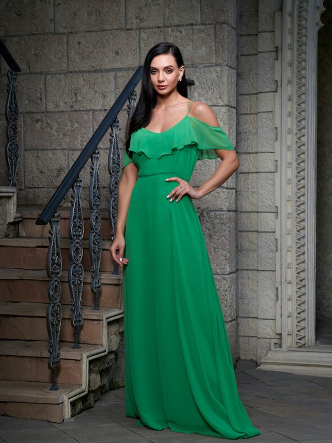 

Style Island Women Green Solid Maxi Dress
