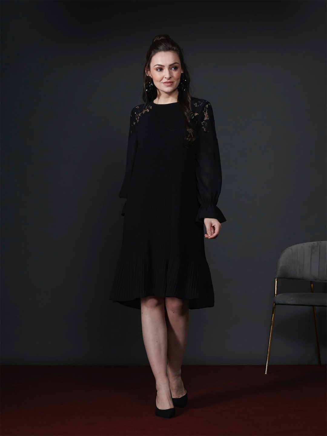 

Style Island Black Lace Insert A-Line Dress
