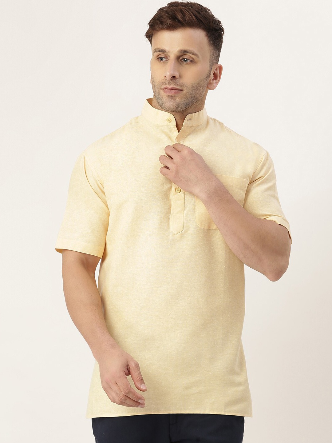 

RIAG Men Beige Solid Casual Short Kurta