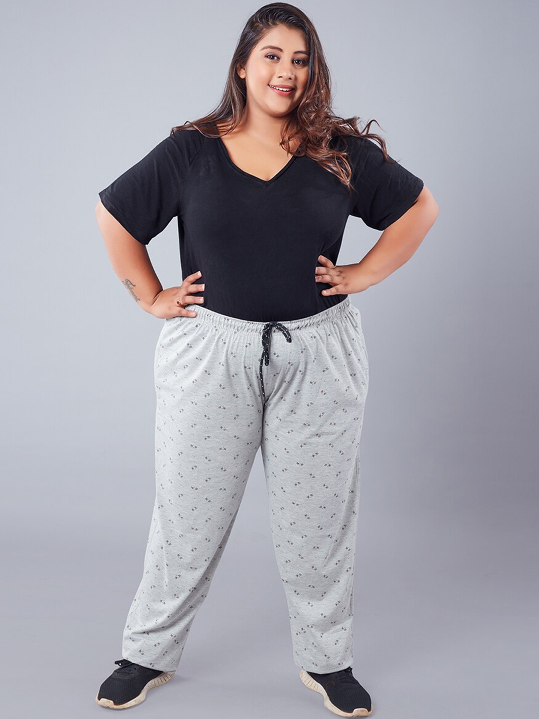 

CUPID Plus Size Women Grey Printed Lounge Pants