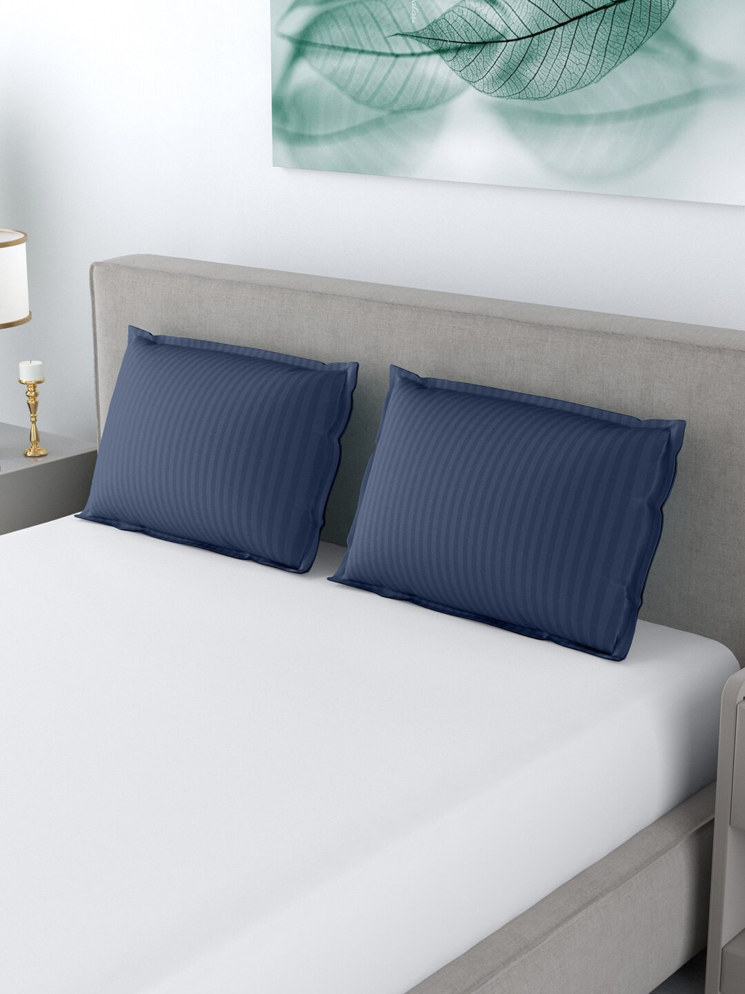

LIVING ROOTS Set of 2 Solid Pillow Covers, Navy blue
