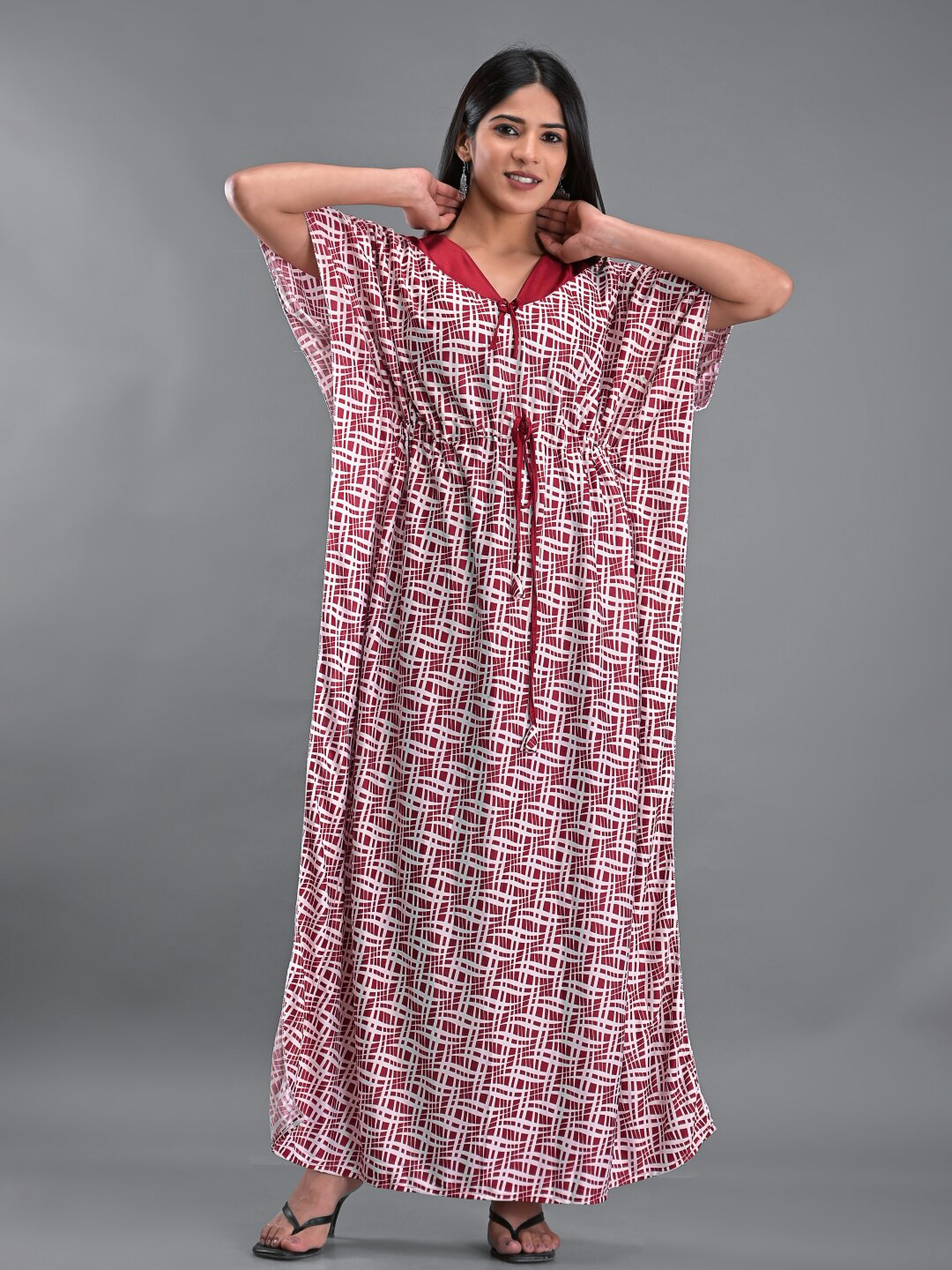

Apratim Women's White Printed Maxi Nightdress