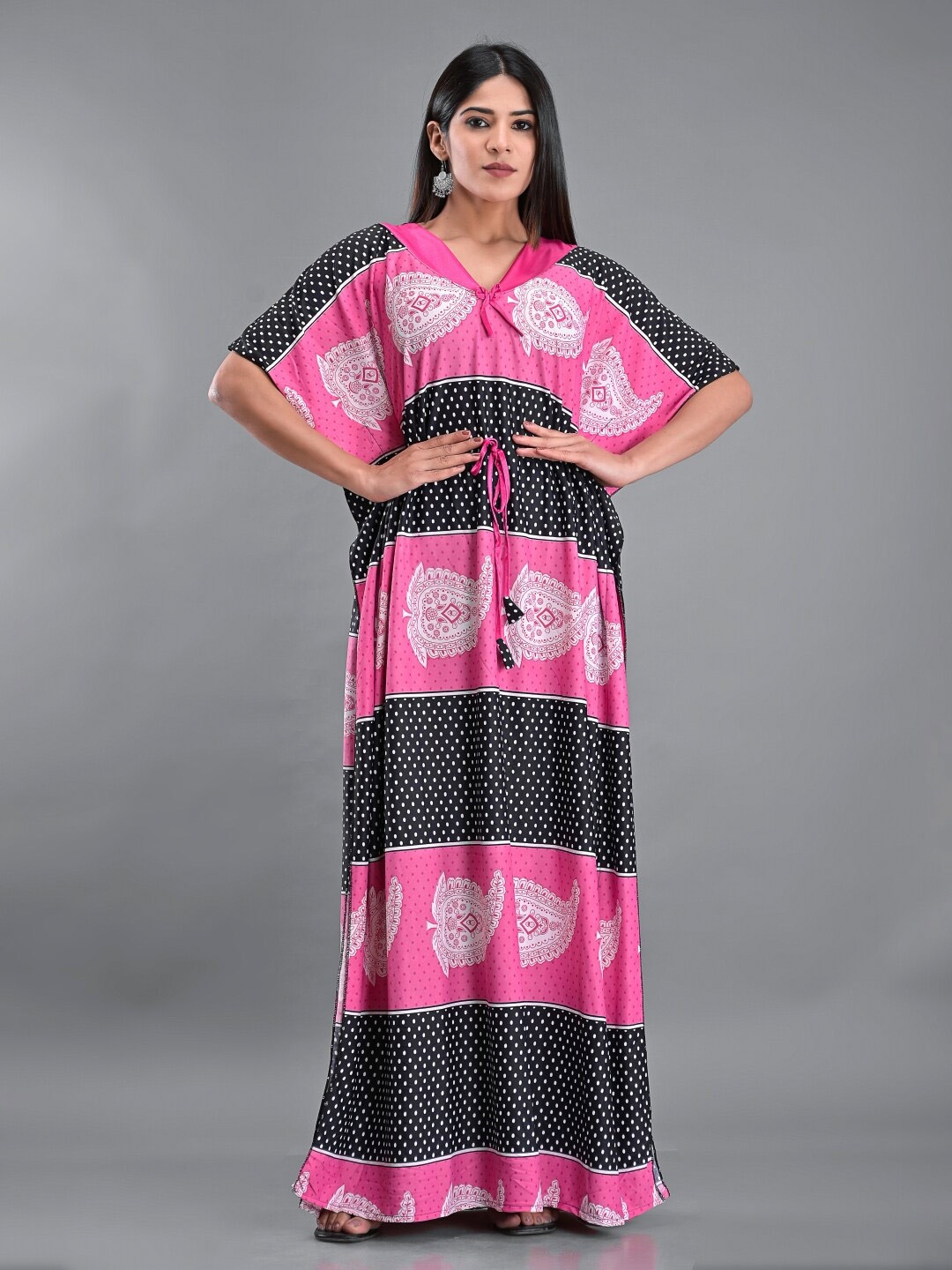 

Apratim Women Pink Printed Maxi Nightdress