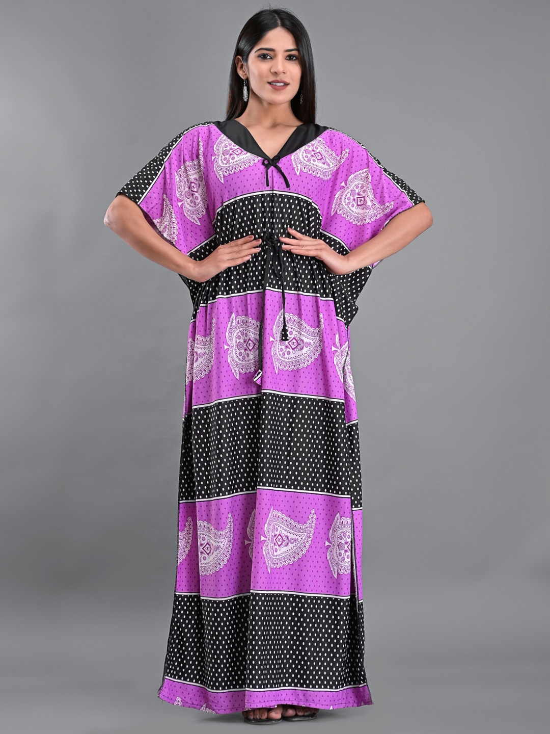 

Apratim Purple Printed Maxi Nightdress