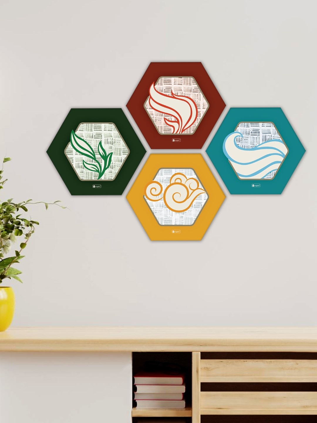 

Indigifts Multicolored Set of 4 Hexagon Wall Hangings, Multi