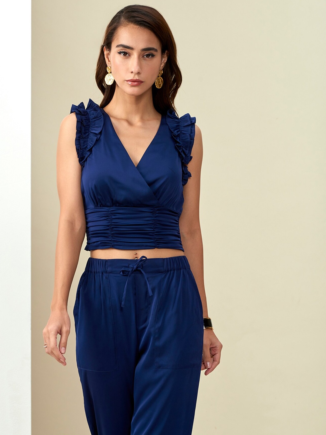 

Style Island Women Smart Tapered Fit Pleated Trousers, Navy blue
