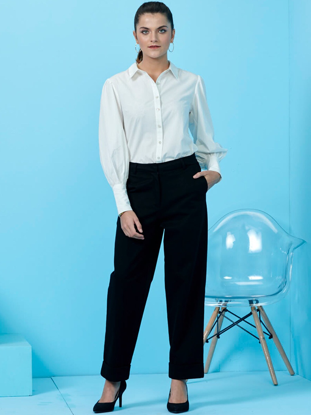 

Style Island Women Smart Slim Fit High-Rise Trousers, Black