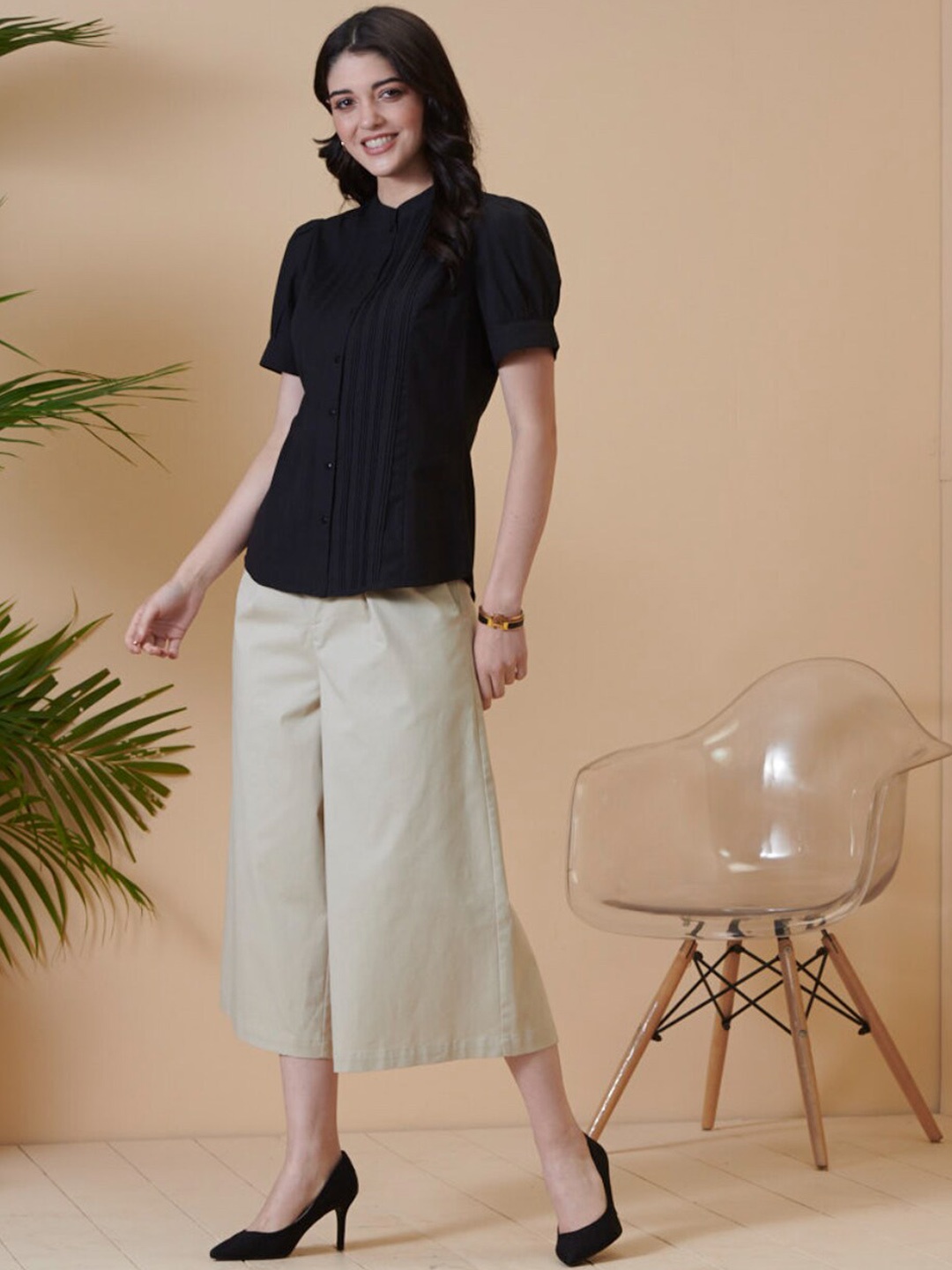 

Style Island Women Smart Loose Fit Culottes Trousers, Beige