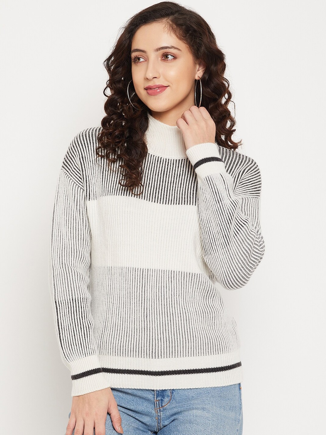 

CAMLA Women Black & Off White Striped Pullover