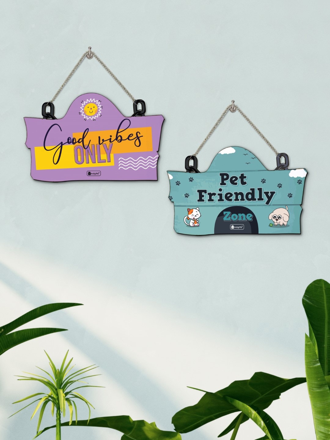 

Indigifts Good Vibes Only and Pet Friendly Set of 2 Wall Hangings, Multi