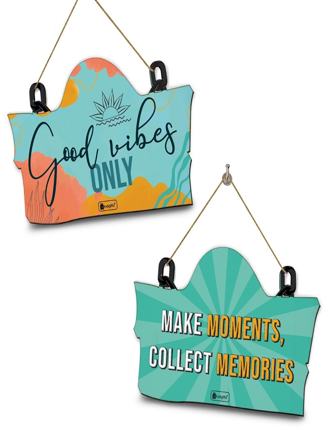 

Indigifts Set of 2 Good Vibes Only and Make Moments Printed Wall Hangings, Multi