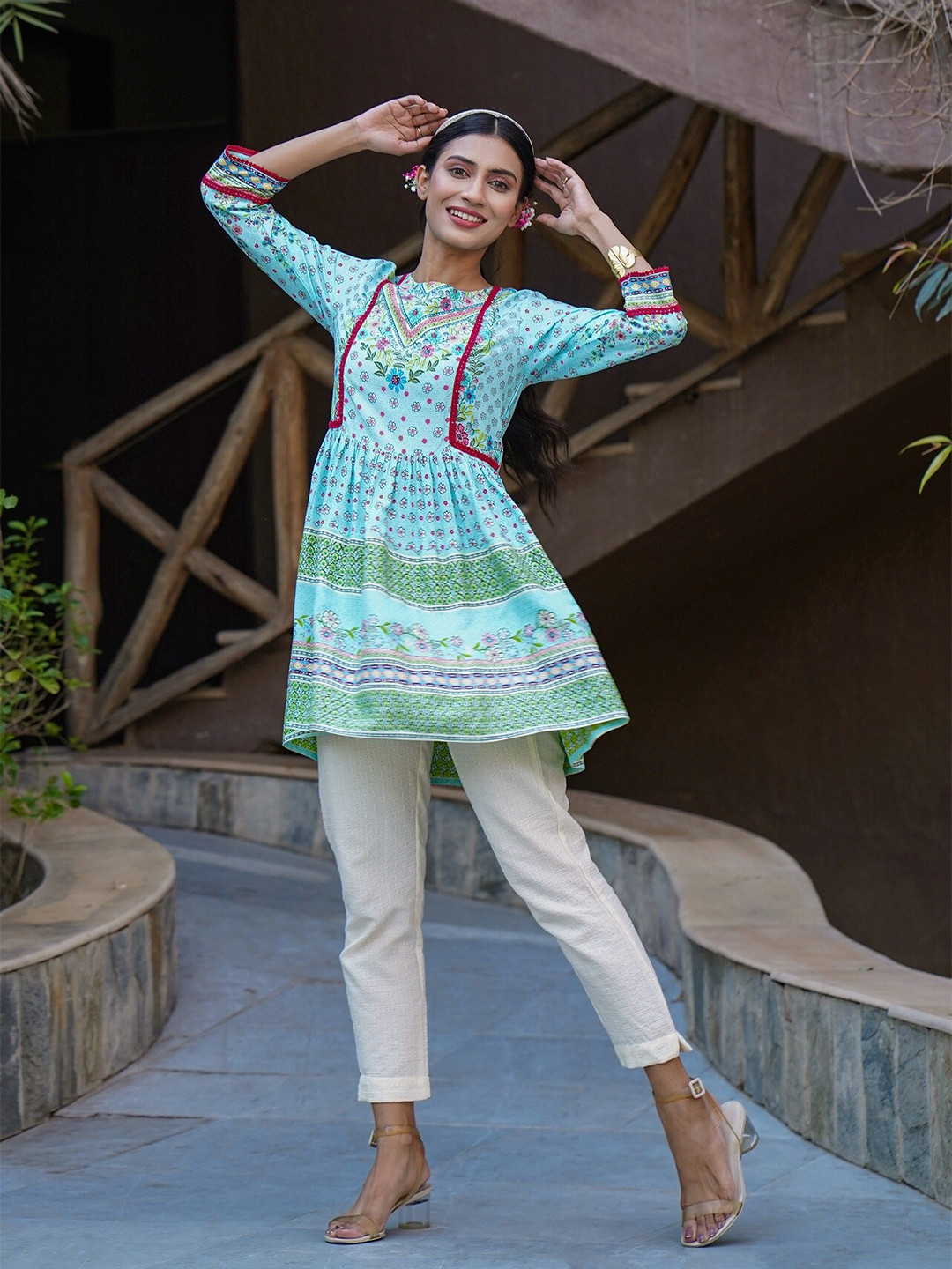 

Juniper Blue & Pink Viscose Rayon Printed Tunic