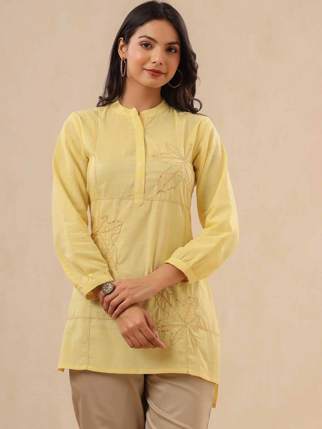 

Juniper Women Yellow Embroidered Thread Work Kurta