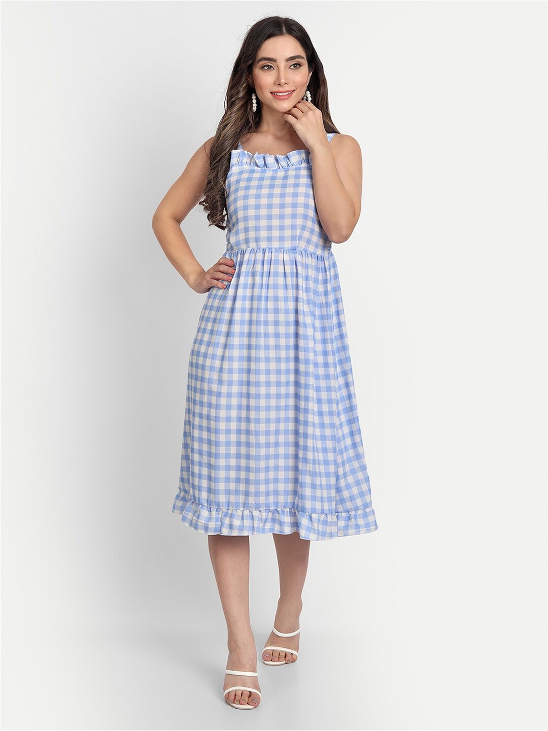 

GUFRINA Blue Checked Midi Dress