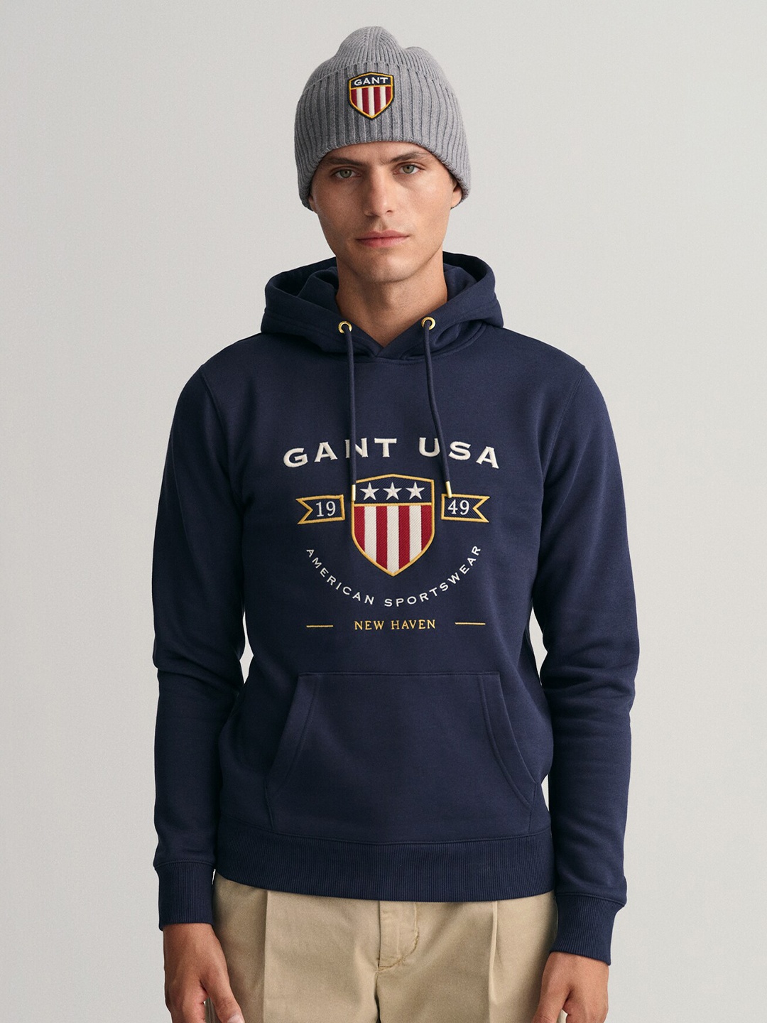 

GANT Men Blue Printed Hooded Sweatshirt