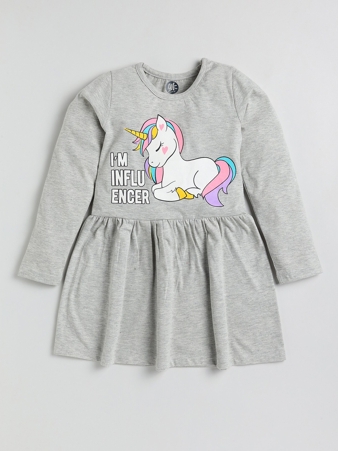 

YK Girls Grey Unicorn and Typography Printed Crew Neck Jersey Dress