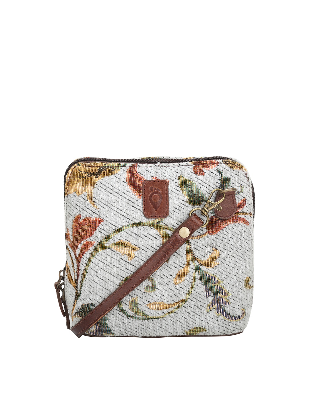 

TRAVALATE Grey Floral Leather Bucket Sling Bag