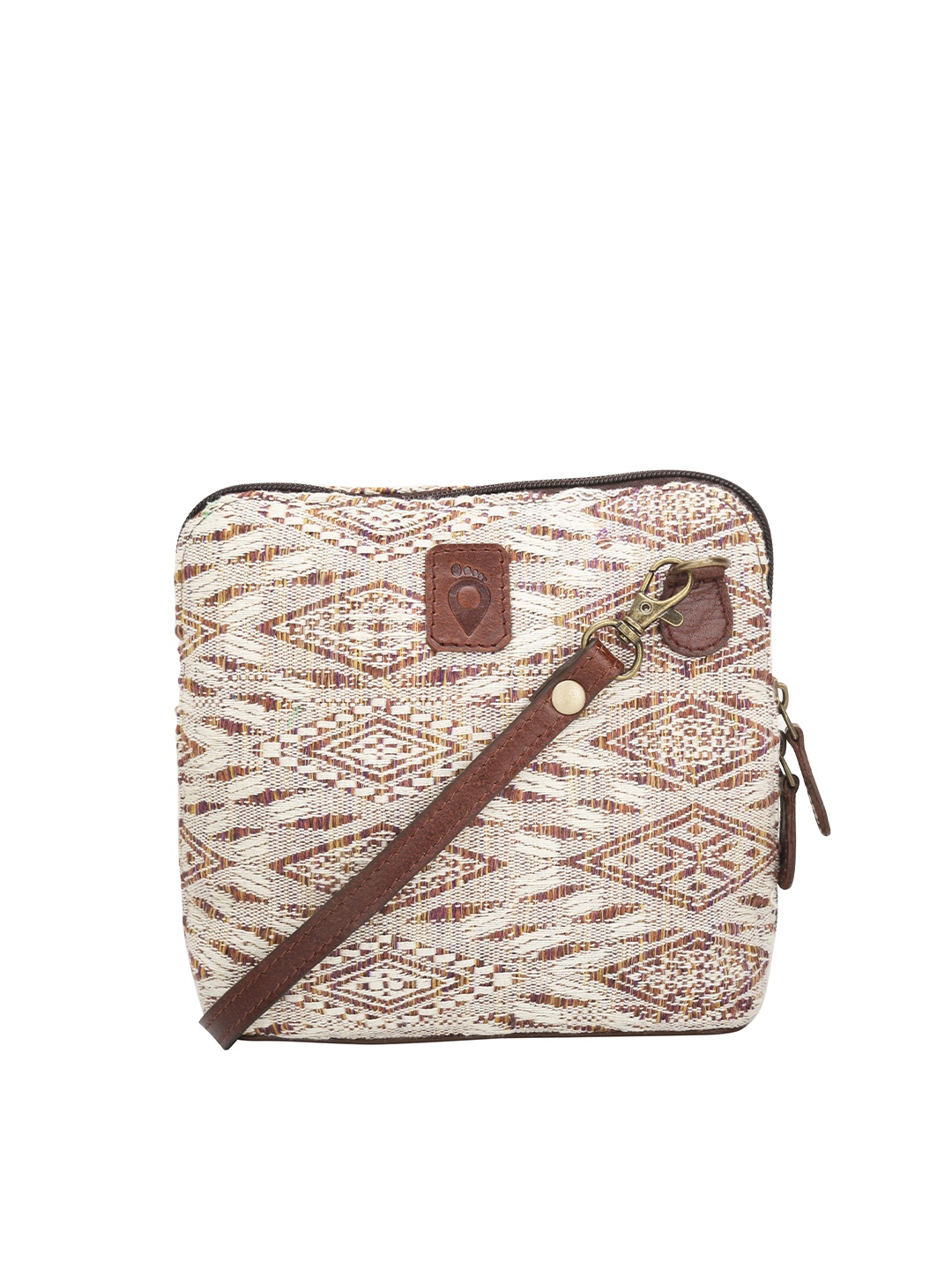 

TRAVALATE Cream-Coloured Leather Structured Sling Bag
