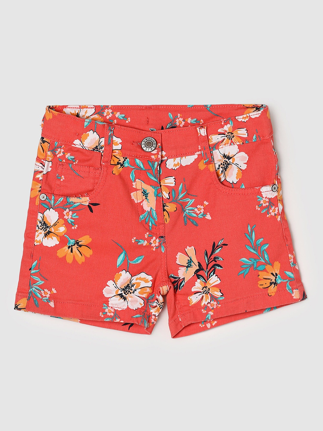 

max Girls Floral Printed Shorts, Coral