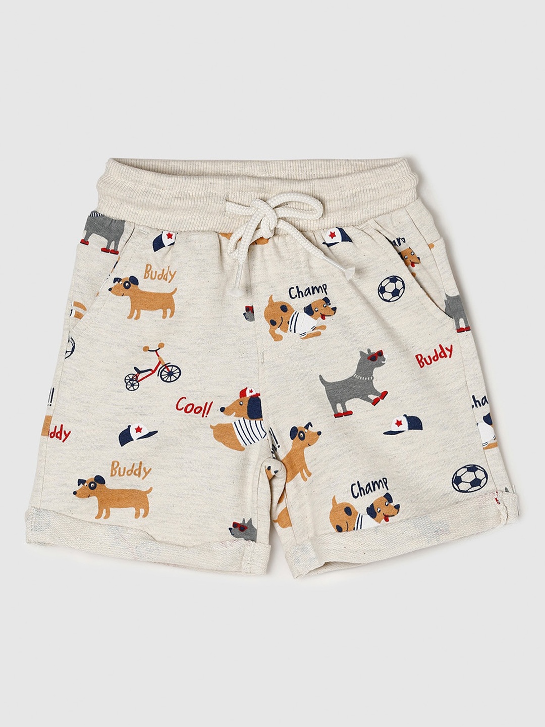

max Boys Conversational Printed Shorts, Cream