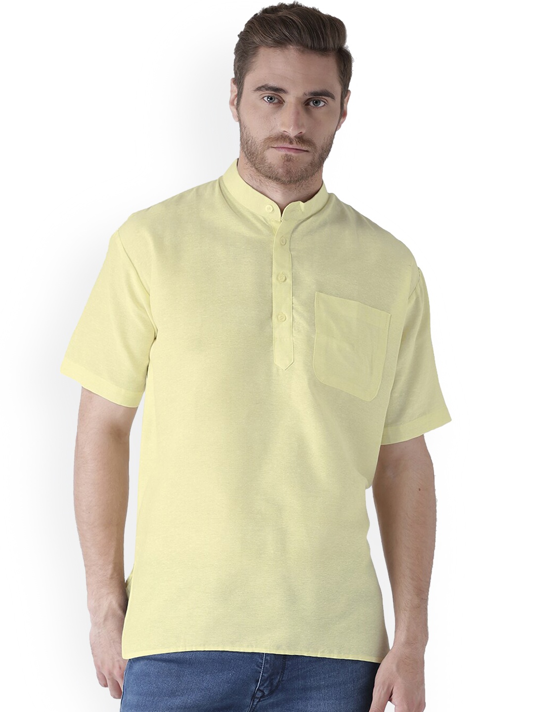 

RIAG Men Yellow Solid Casual Short Kurta