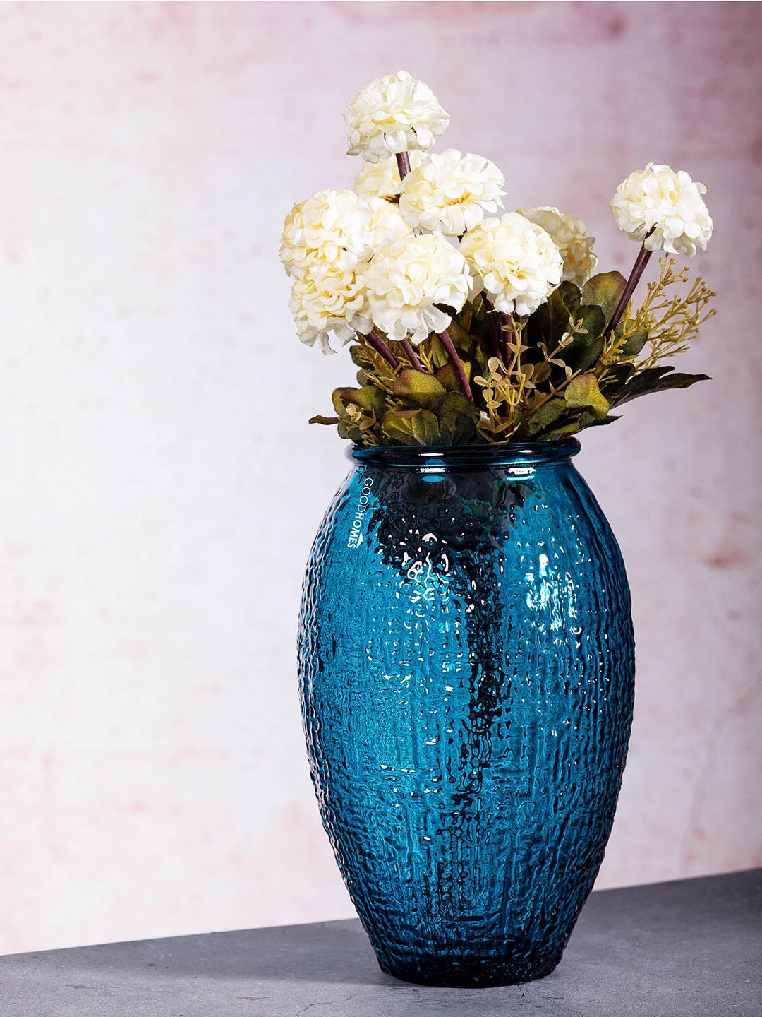 

GOODHOMES Blue Glass Oval-shaped Textured Flower Vase