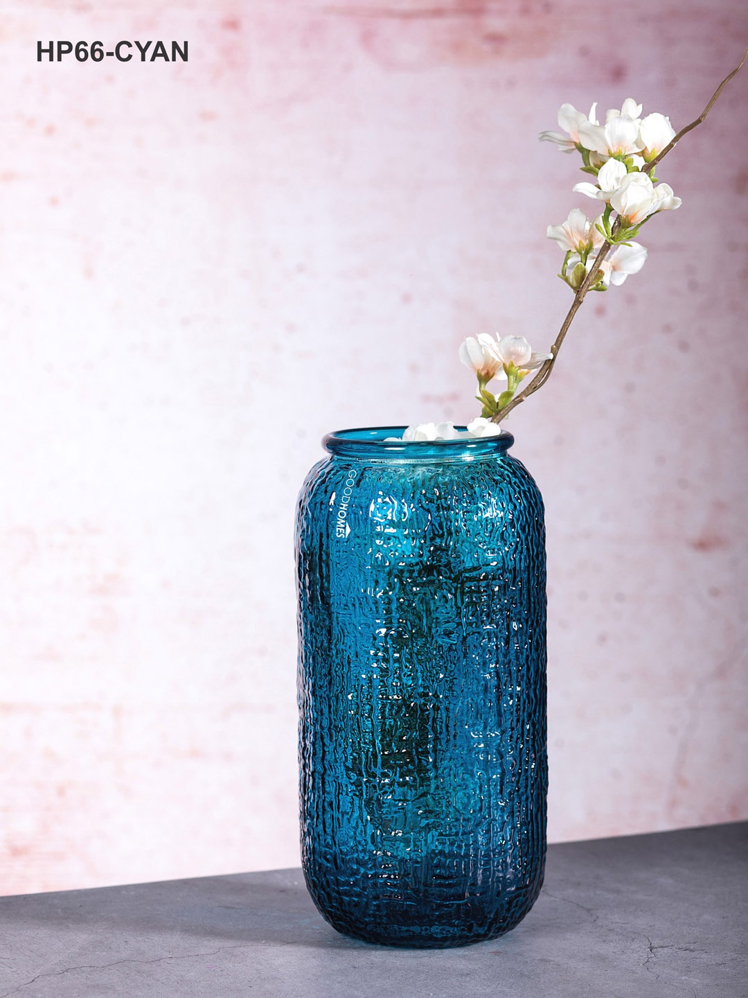 

GOODHOMES Blue Abstract Textured Cylindrical Glass Flower Vase